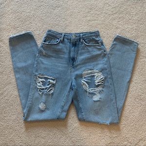 Distressed mom jeans